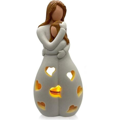 Bougeoir en résine représentant une mère et sa fille, avec LED