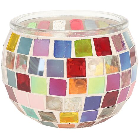 Bougeoir en verre mosaque fait à la main, bougeoir en verre mosaque romantique coloré pour décoration de dner de Bar à domicile