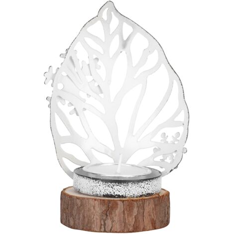 Bougeoir Flocon de Neige Vintage en Bois et Fer Forgé - Décoration Artisanale Cadeau