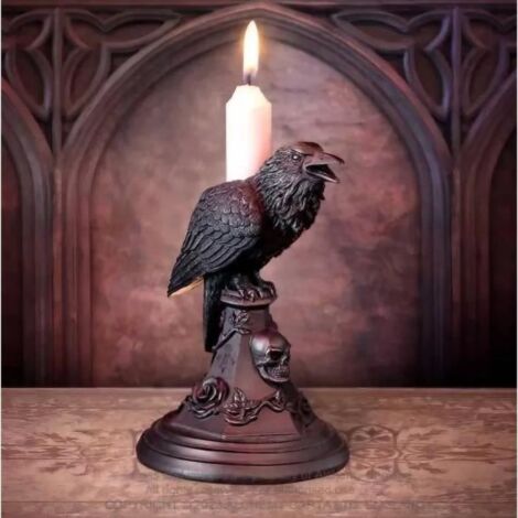 Bougeoir gothique corbeau-hibou 17.5cm noir, chandelier accessoire de fête d\'halloween décoration de maison N°1