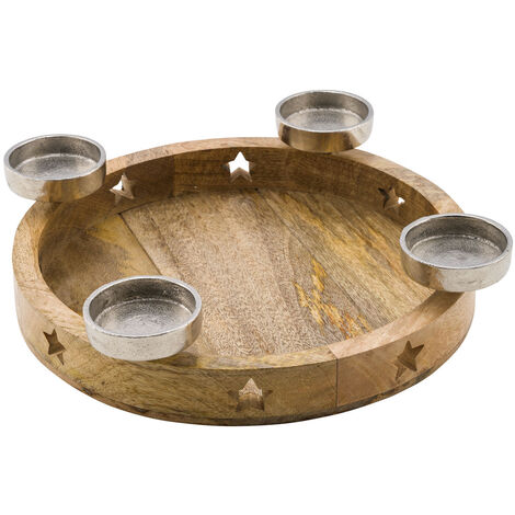 Bougeoir mangue 48 cm - 4 plaques de bougies en aluminium - modèle : rond