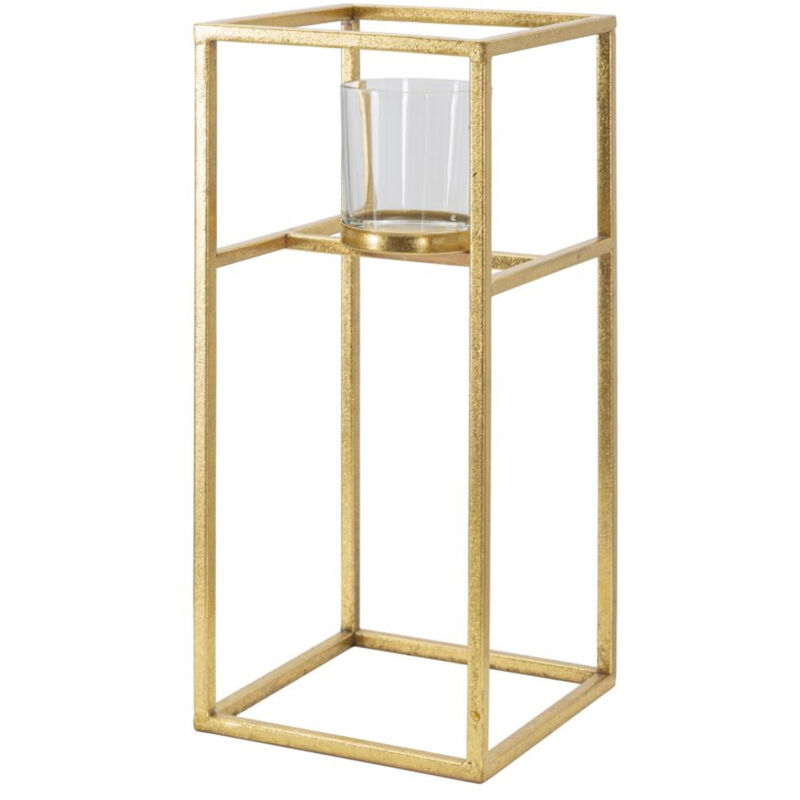 Bougeoir MF347, Métal, Verre, Or, 15x15x35 cm