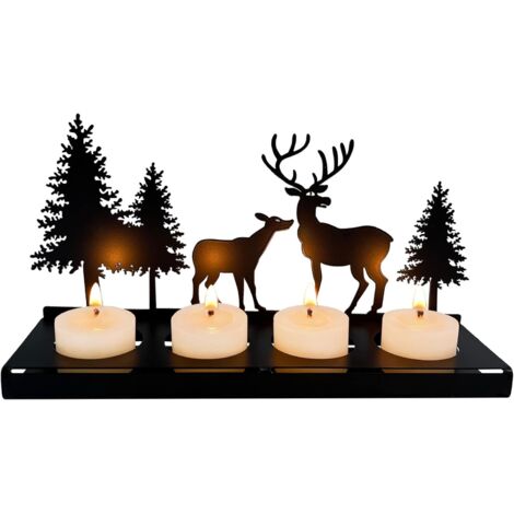 Bougeoir Noir Métal pour 4cm Bougies, Chandelier de Noël, Bougie Decorative, Centre de Table , Decoration Salon Moderne, Couronne de L'avent Oblongue, Interieur Deco Maison Cadeaux