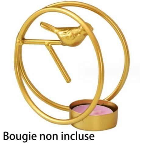 Bougeoir - Oiseau Double à Bague - Or - Fer - 10x10x5cm