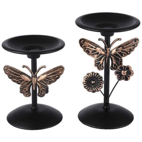 Bougeoir pilier en métal noir (lot de 2) - Support à bougie décoratif