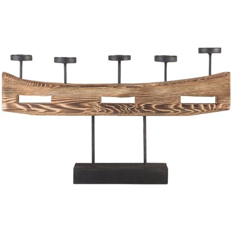 Bougeoir pilier en Métal Noir pour 5 Bougies avec une Structure en Bois de Pin Clair 36 cm de Hauteur Beliani