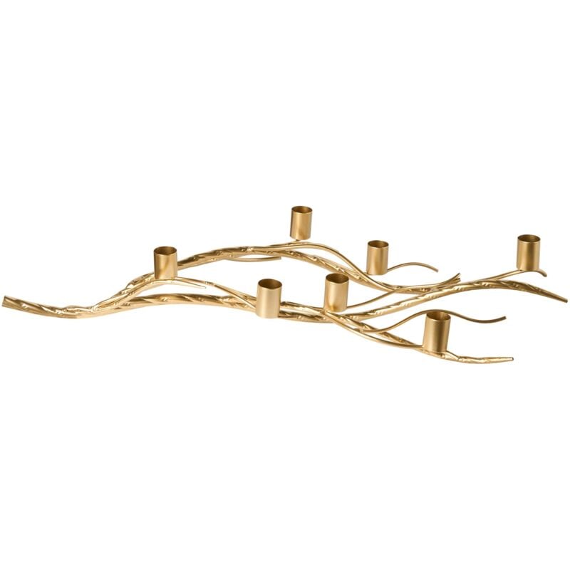 Bougeoir pour 7 Bougies Minimaliste en Métal Accessoire Décoratif en Forme de Branche d'Arbre Doré Arrentela