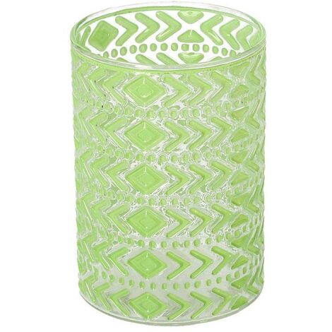 Bougeoir rond en verre vert 1p cmø11,5h16,5