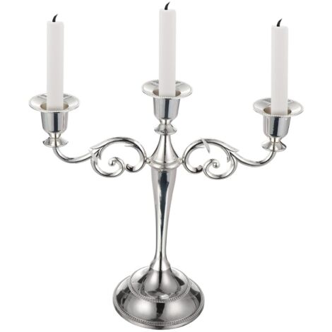 Bougeoir vintage à 3 bras pour dîner, mariage, fête, décoration de la maison, décoration de Noël (argenté)