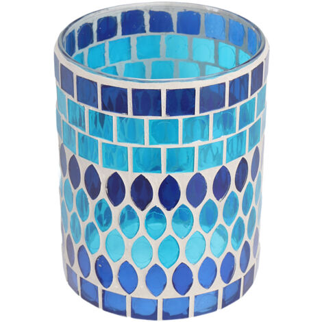 Bougeoir votif en mosaque, support de bougie chauffe-plat en verre fabriqué à la main pour la décoration de la maison, bleu