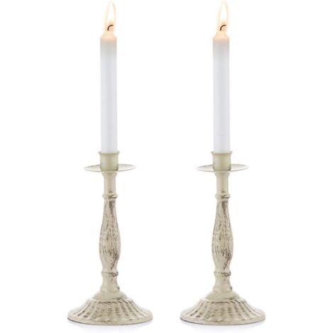 Bougeoirs coniques vintage en métal pour décoration de table, style shabby chic.