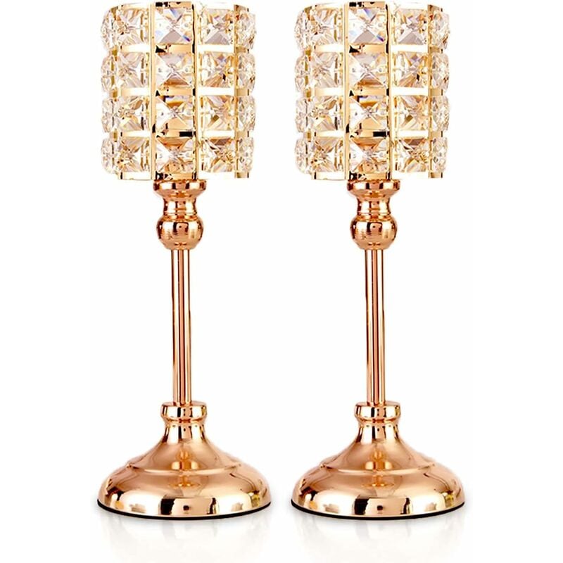 Bougeoirs en Cristal d'or 2 pcs Tea Light Cylindre en métal Chandelier Luxueux 35,5 cm de Hauteur Bougeoir Ornements pour centres de Table de Mariage
