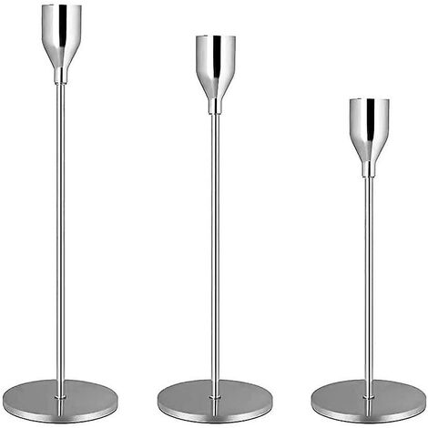 Bougeoirs en fer forgé de style européen, bougeoirs en métal galvanisé, bougeoirs à une tête (3pcs argent)-BDD