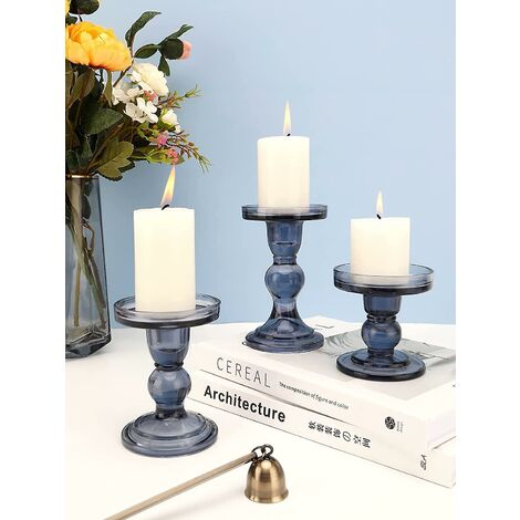 Bougeoirs en verre [lot de 3], bougeoir transparent, chandelier en cristal avec base ronde