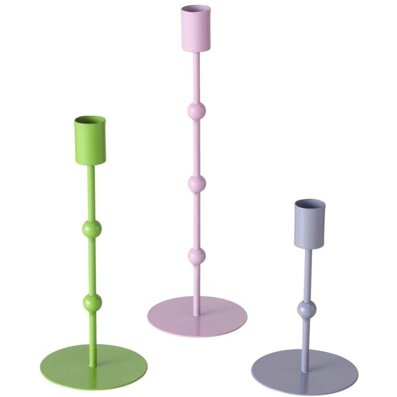 Bougeoirs Kimberly en métal, 3 pièces, couleurs pastel