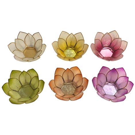 Bougeoirs multicolores en coquillage Capiz - Ensemble de 6 unités pour la décoration de la maison et les événements spéciaux