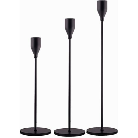 Bougeoirs noirs mats, lot de 3 pour bougies coniques, mariage
