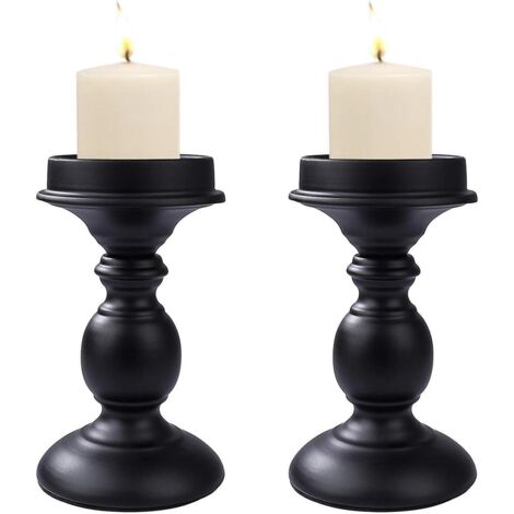 bougeoirs Pilier En Mtal Noir Candlestick, 2 Pices Chandelier Rtro Ornement De Table Mariage, Centres Dner Table De Dcoration Pour Ftes, Nol, Sain