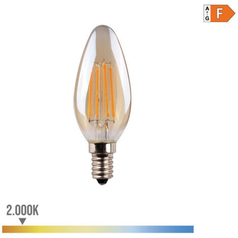 Bougie à Filament LED EDM Ampoule en Verre Vintage E14 4,5W 400lm 2000K Lumière Chaude Ø3,5x9,8cm