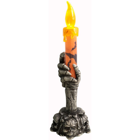 Bougie à main squelette d'Halloween, bougeoir en forme de crâne d'Halloween, lumière à piles, bougie sans flamme pour Halloween, fête à la maison, bar, décoration de maison hantée