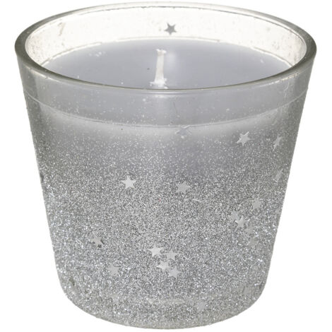 Bougie Argent dans un Pot en verre pailleté et étoilé 190G - Feeric Christmas