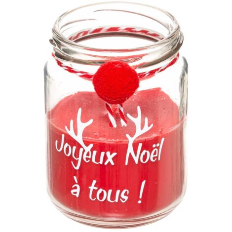 Bougie avec pompon 7x9cm 120 gr avec pot verre rouge blanc - Feeric lights & christmas