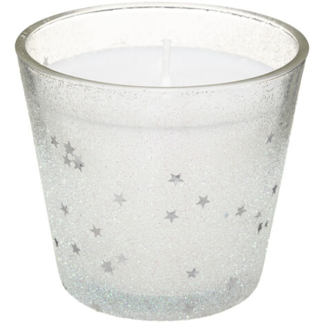 Bougie Blanche dans un Pot en verre pailleté et étoilé 190G - Feeric Christmas