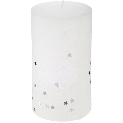 Bougie Blanche pailletée et étoilée  H 12 cm 340 G - Feeric Christmas