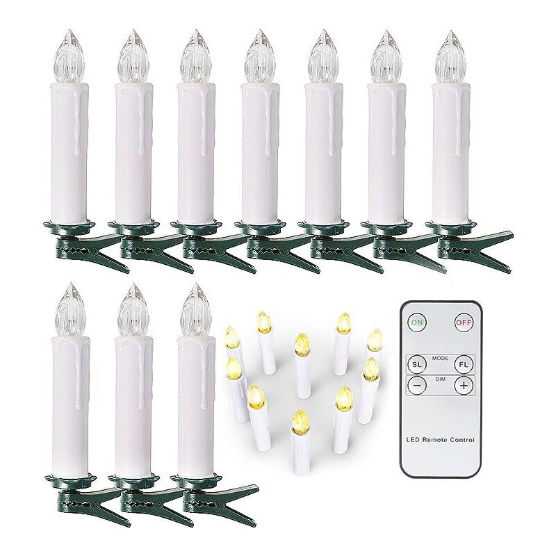 Bougie Chandelier led Decorative, Lot de 10 Fausse Bougies à led Flamme Vacillante Cire Bougie Electrique avec Télécommande pour Decoration Noel