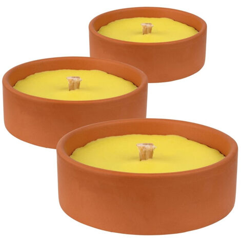 Bougie citronnelle en terre cuite – Répulsif moustiques extérieur – Protection jusqu'à 5 heures – Poids 400g – Diamètre 14cm – Terra Nostra