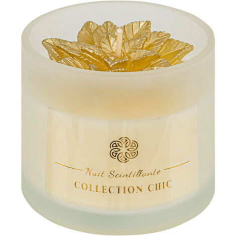 Bougie de Noël déco Fleur Poinsettia Dorée pailletée Photophore en verre 120G - Feeric Christmas
