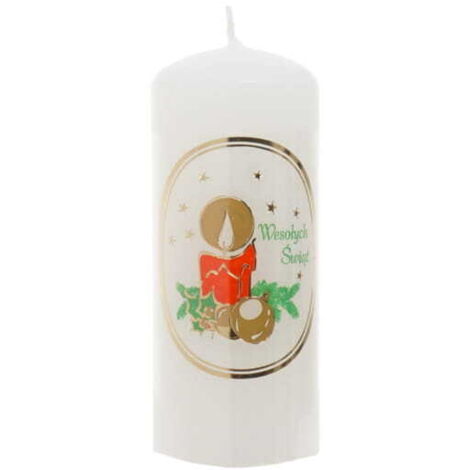 Bougie de Noël pour la table du réveillon de Noël avec l'inscription Joyeux Noël, petite