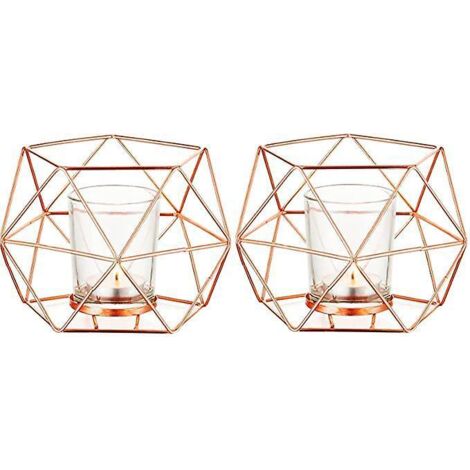bougie Dor Bougeoir - Lot De 2(or Rose)bougeoirs Mariage Centre De Table Pour Bougies Chauffe-plat Gomtrique Design Moderne De Anniversaire Maison