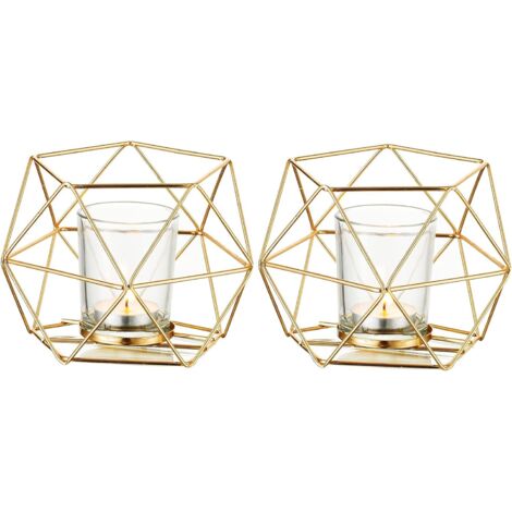 Bougie Doré Bougeoir - Lot de 2 Bougeoirs Mariage Centre de Table pour Bougies Géométrique Design Moderne de Anniversaire Maison Décoration Métal-Fei Yu