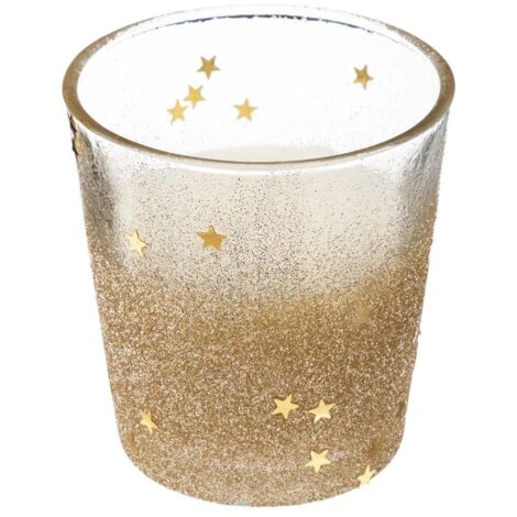 Bougie Dorée dans un Pot en verre pailleté et étoilé 90G - Feeric Christmas