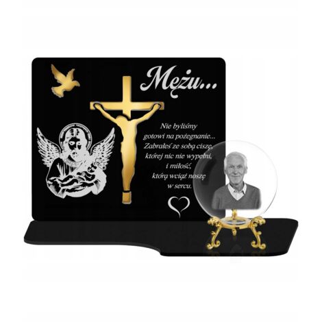 Bougie éternelle, photo dorée grand format de Jésus dans une boule de cristal pour le cimetière