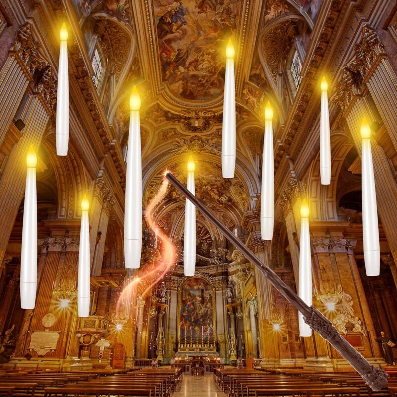 Bougie Flottante, Bougies Flottantes LED sans Flamme avec Télécommande Magic Stick, Bougies à Piles Scintillantes pour Mariage Halloween et fête