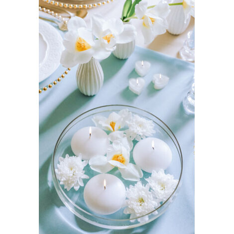 Bougie flottante mate, blanche, 8 cm (1 paquet / 4 pièces)