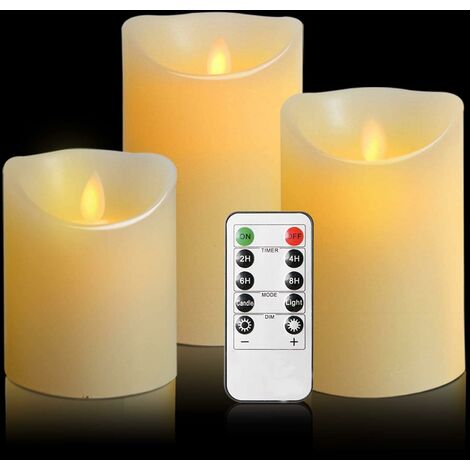 Bougies LED, ensemble de bougies décoratives 3pc, bougie sans flamme à  mèche vacillante avec télécommande de minuterie, effet de verre réaliste,  décoration de mariage, Parti