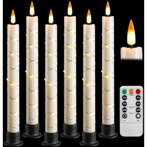 Bougie LED avec télécommande et minuterie, bougie à piles avec guirlandes lumineuses, mèche dynamique 3D, lot de 6, ivoire, avec 6 bases noires, pour la décoration intérieure
