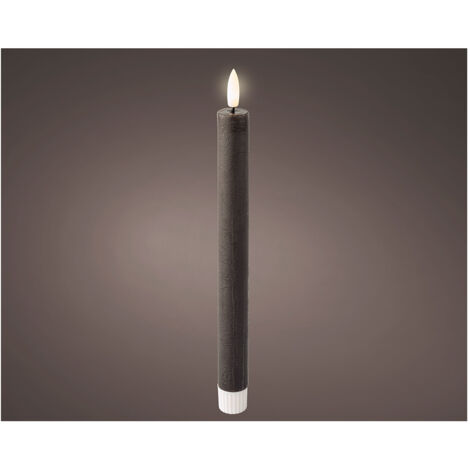 Bougie Led Cire Couleur Grise, ø2 X 24,5 Cm, 2 Unités