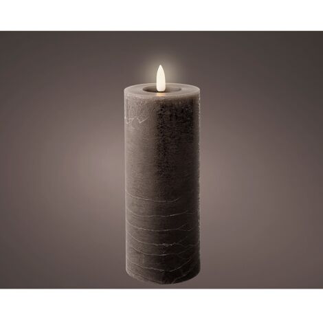 Bougie Led Cire Couleur Grise, Surface Rustique, ø7 X 19 Cm