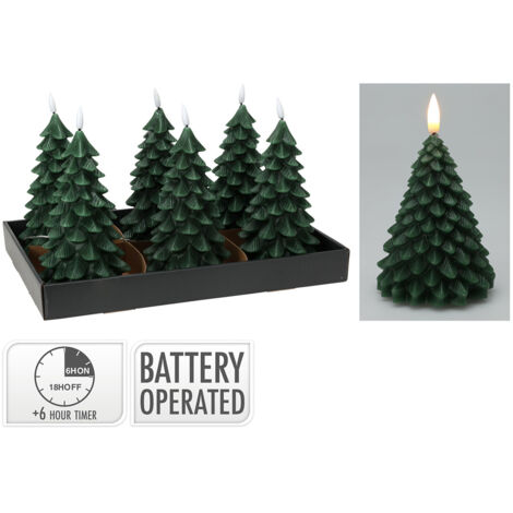 Bougie Led Effet Flamme En Forme De Sapin, Vert Foncé, 19 Cm. Basics