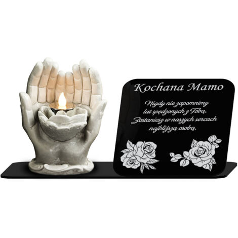 Bougie LED haut de gamme, figurine XL en plâtre avec mains, souvenir pour cimetière ou tombe