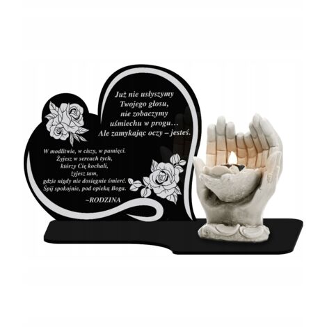 Bougie LED premium en forme de cœur, figurine XL en plâtre avec mains, souvenir pour cimetière ou tombe