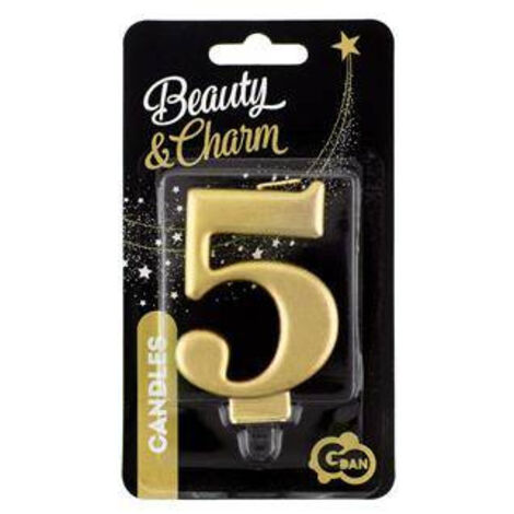 Bougie numéro 5 CINQ Or métallisé 8 cm