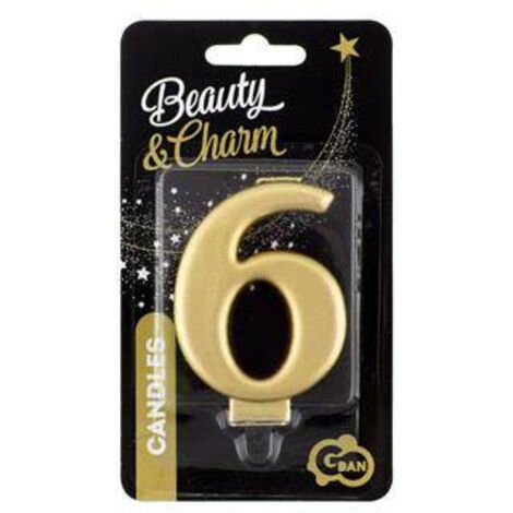 Bougie numéro 6, or métallisé, 8 cm