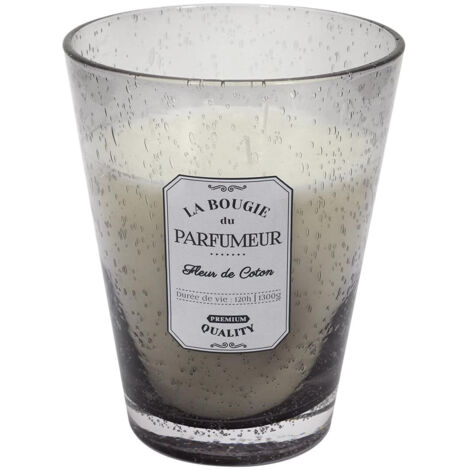 Bougie Parfumée en Verre Bullé Gris Clair Senteur Fleur de Coton H23cm