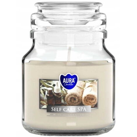 Bougie parfumée « spa bien-être » en pot (9,9 x 7 cm) pour une durée de combustion jusqu'à 28 heures.