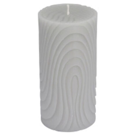 Bougie Pilier Déco Embossée "Santan" 14cm Gris Clair